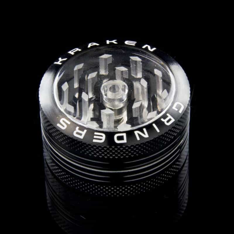 Kraken 1.5" 2-part Grinder with Clear Top and Push-up Bottom - Black
