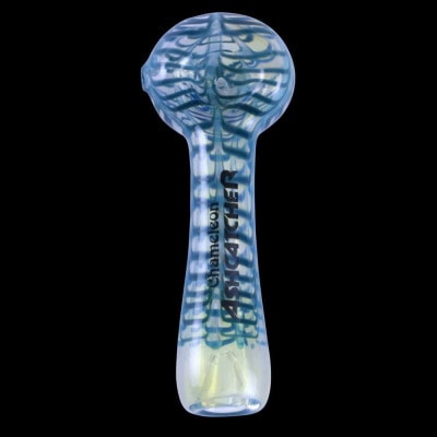 Chameleon Glass Ash Catcher Hand Pipe w/ Blue Wrap and Rake