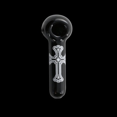 Chameleon Glass Cross Label Glass Pipe - Black