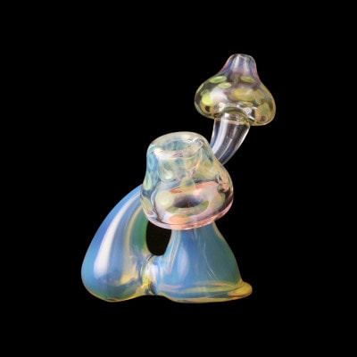 Chameleon Glass Mushroom Sculpture Fumed Hand Pipe - 1
