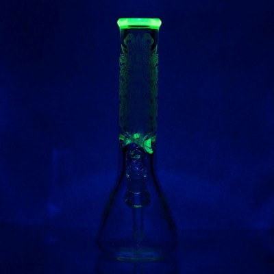 Empire Glassworks 12" Frosty Floral Beaker - Illuminati - UV Lighting