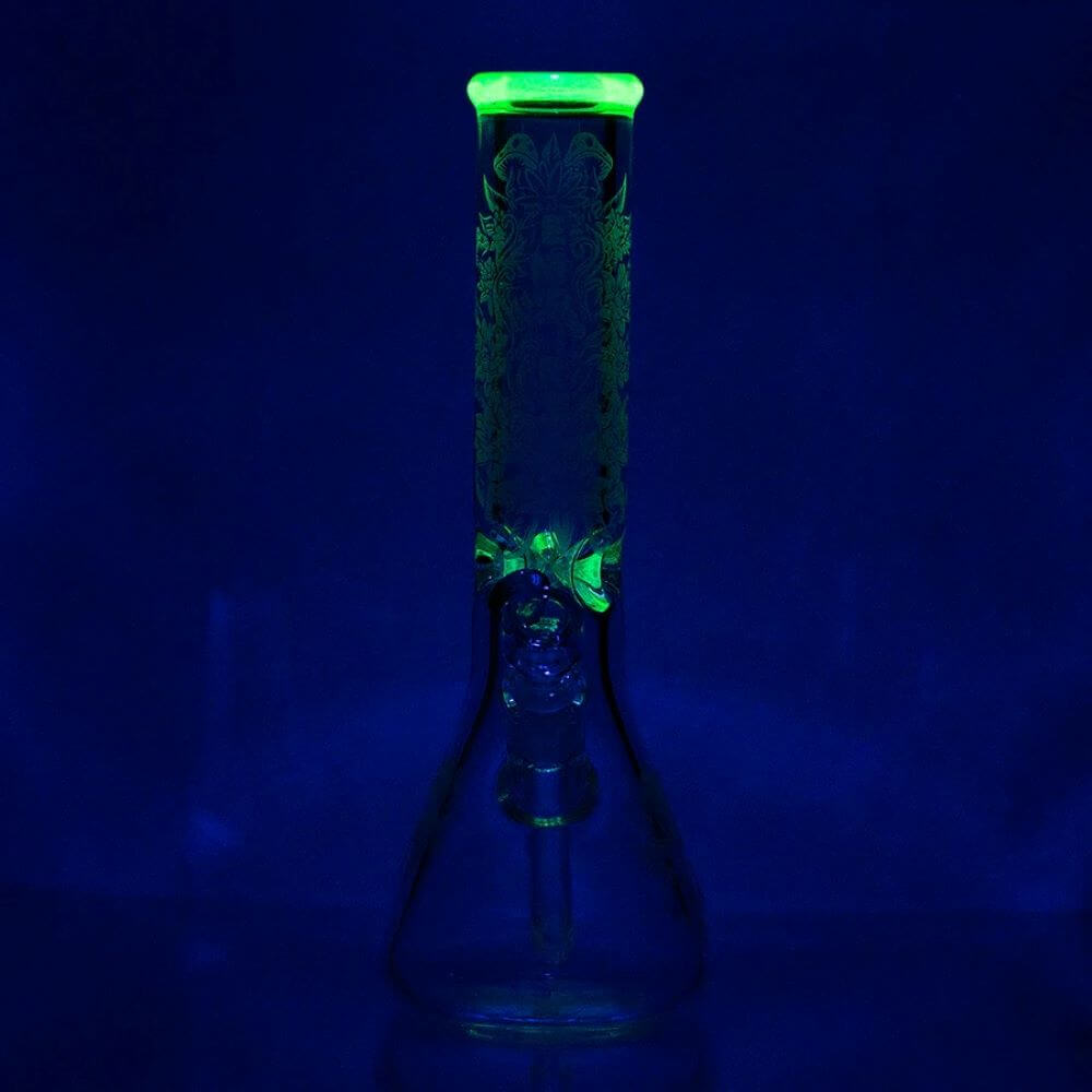 Empire Glassworks 12" Frosty Floral Beaker - Illuminati - UV Lighting