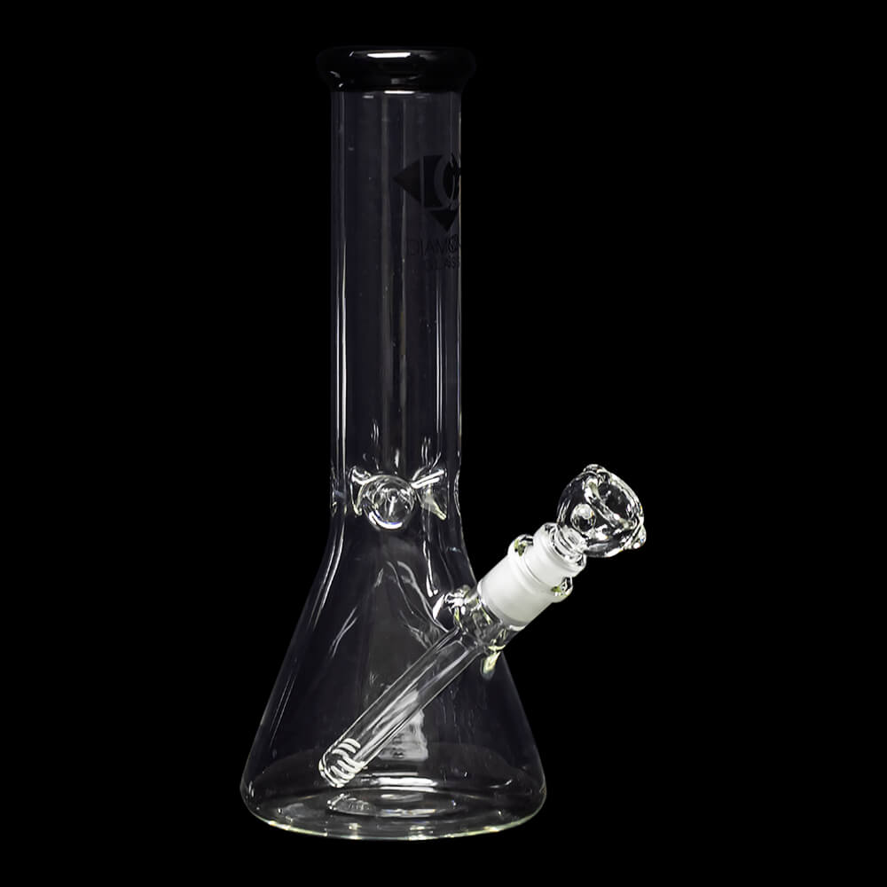 Diamond Glass Accent 12" Beaker Water Pipe - Black - 06