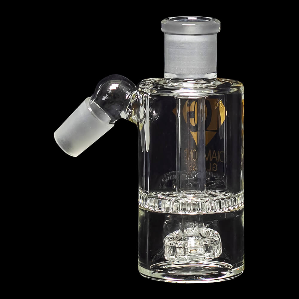 Diamond Glass Ash Catcher 45° 19mm/19mm w/ Showerhead & Honeycomb Percs - 03