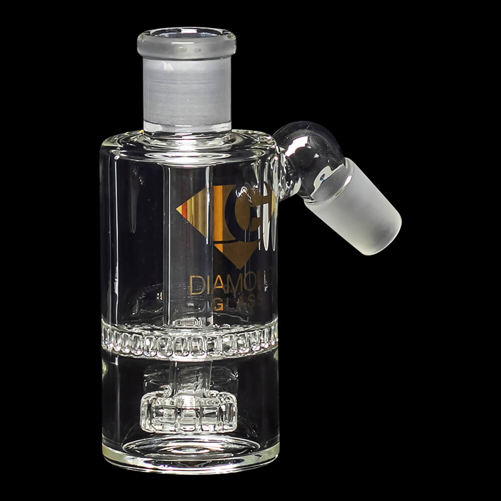 Diamond Glass Ash Catcher 45° 19mm/19mm w/ Showerhead & Honeycomb Percs - 05