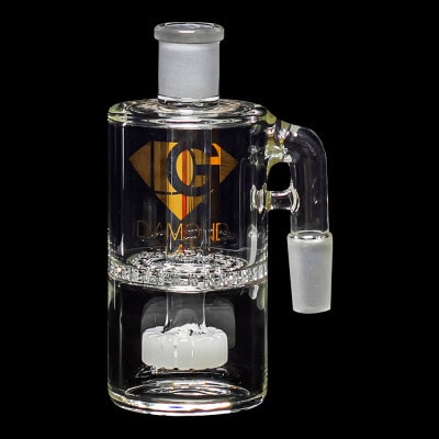 Diamond Glass Ash Catcher 90° 14mm/14mm w/ Showerhead & Honeycomb Percs - White - 01