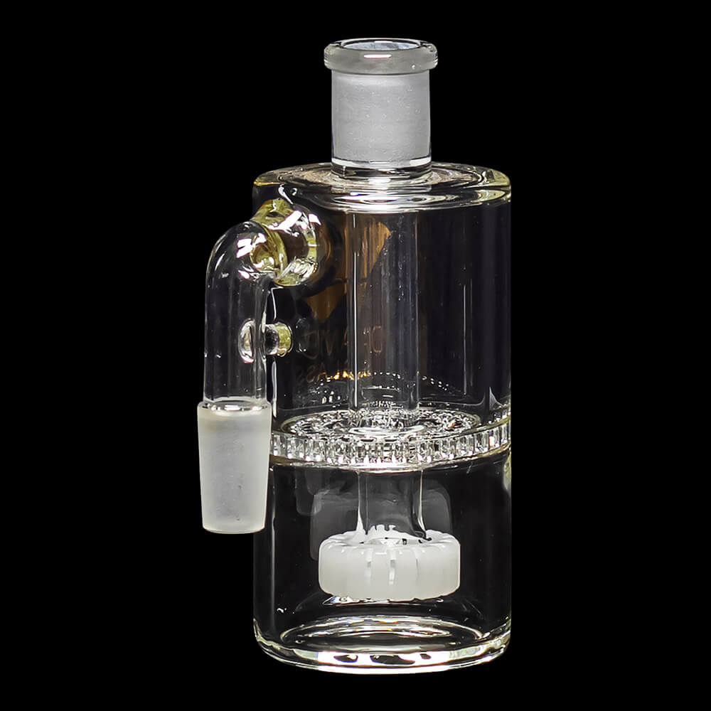 Diamond Glass Ash Catcher 90° 14mm/14mm w/ Showerhead & Honeycomb Percs - White - 03