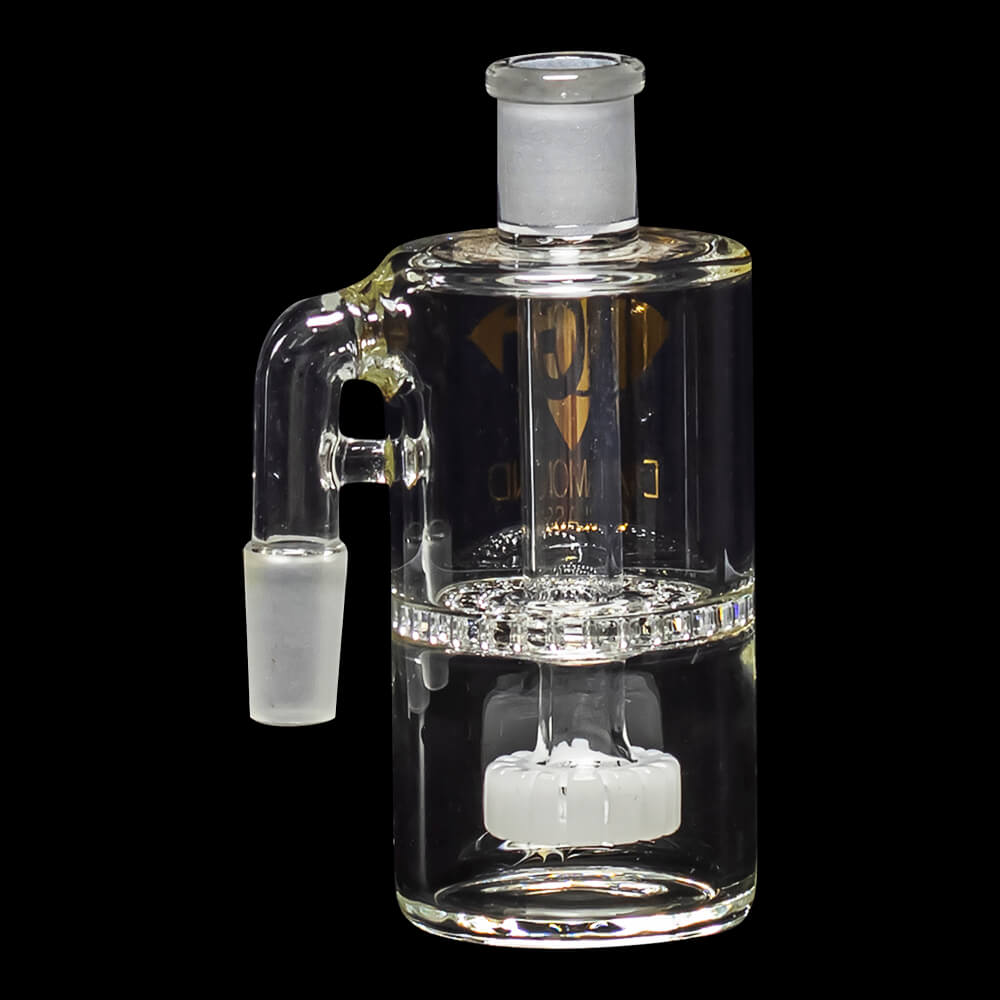 Diamond Glass Ash Catcher 90° 14mm/14mm w/ Showerhead & Honeycomb Percs - White - 04