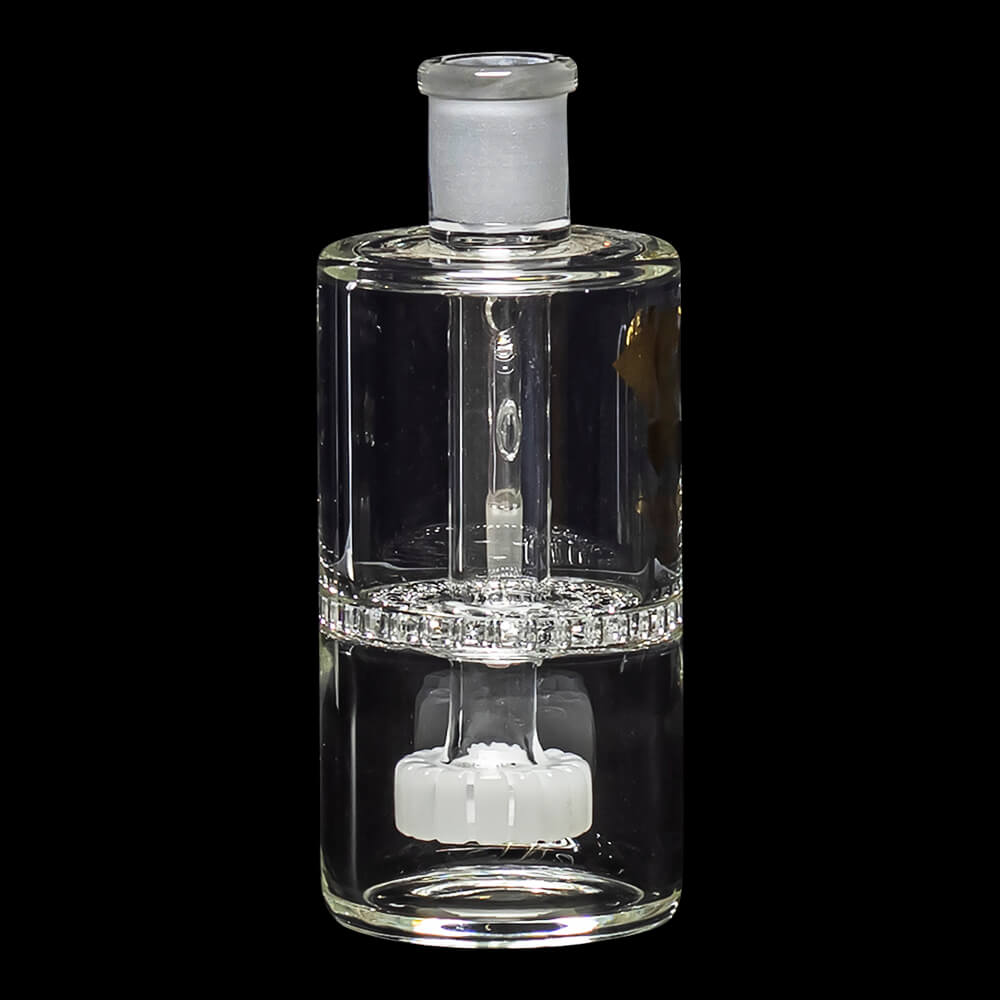 Diamond Glass Ash Catcher 90° 14mm/14mm w/ Showerhead & Honeycomb Percs - White - 05