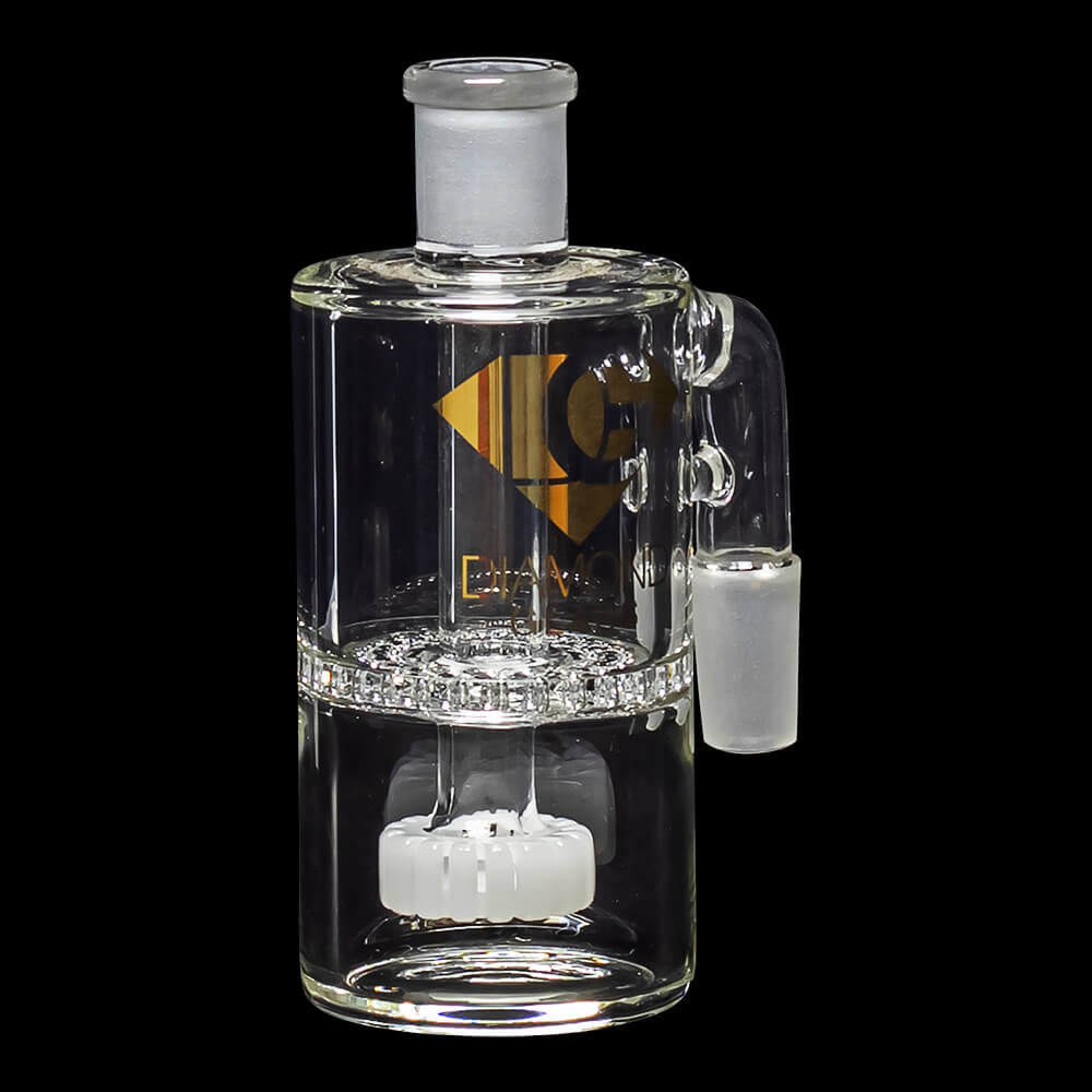 Diamond Glass Ash Catcher 90° 14mm/14mm w/ Showerhead & Honeycomb Percs - White - 06