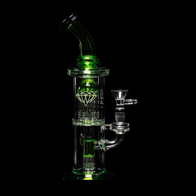 Diamond Glass Diow Duex Water Pipe - Black/Bright Green - 01
