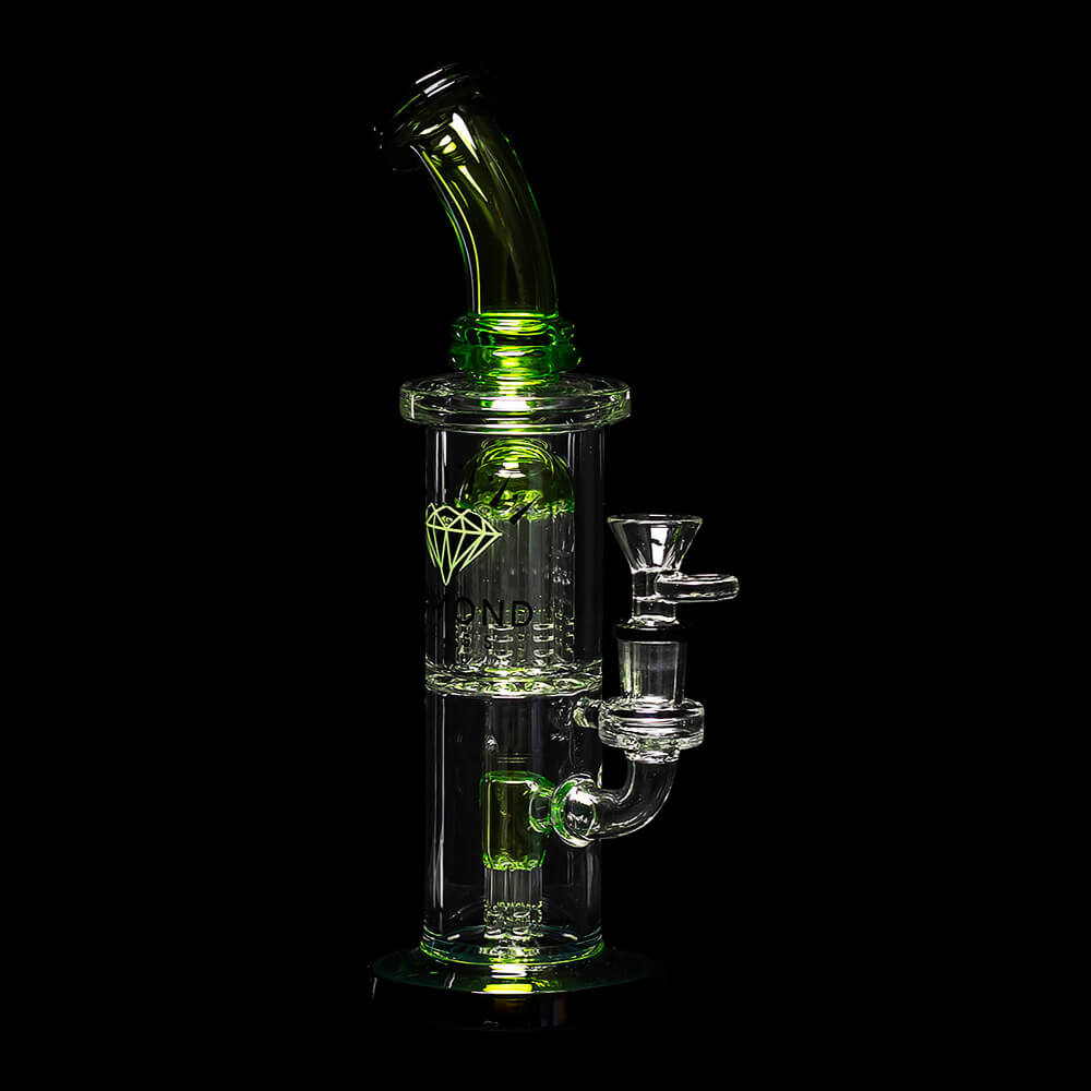 Diamond Glass Diow Duex Water Pipe - Black/Bright Green - 02