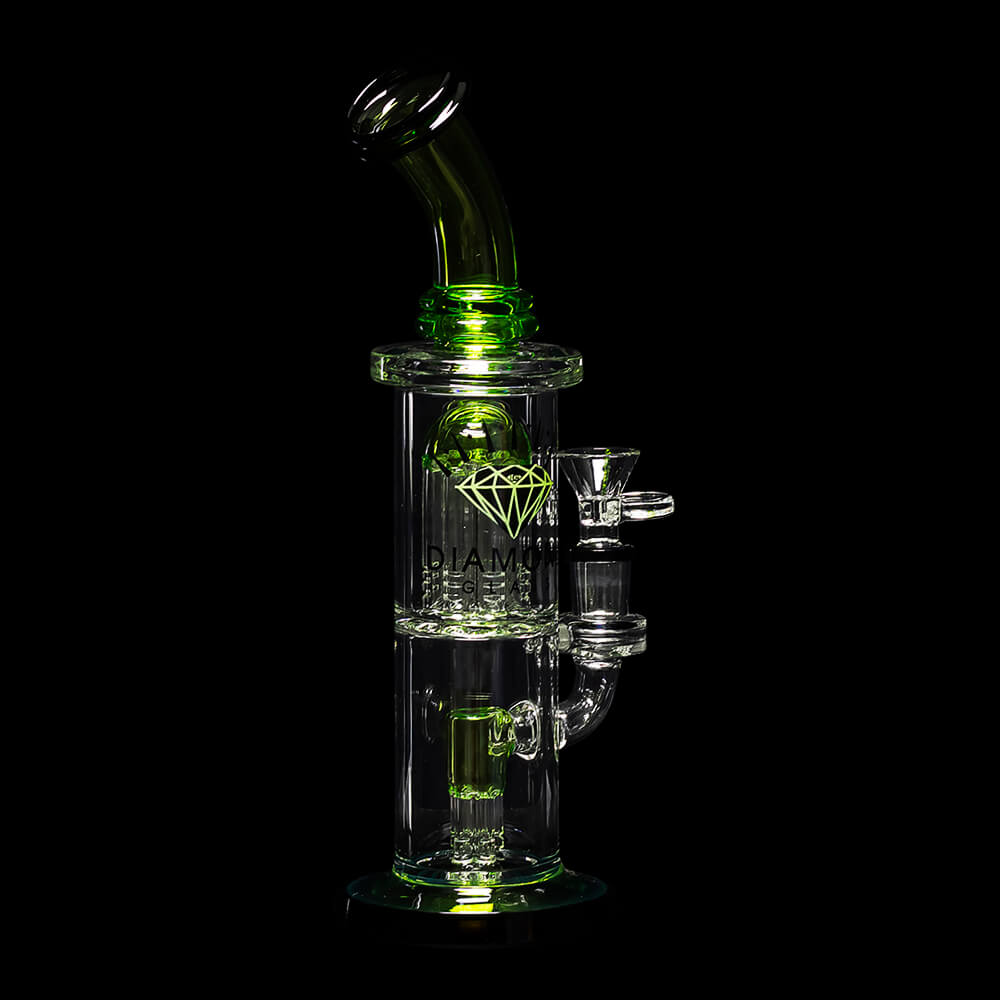 Diamond Glass Diow Duex Water Pipe - Black/Bright Green - 05
