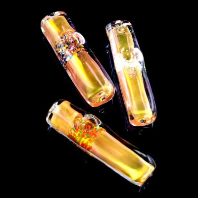 Thick Square Gold Fumed Color Changing Frit Glass Hand Pipe
