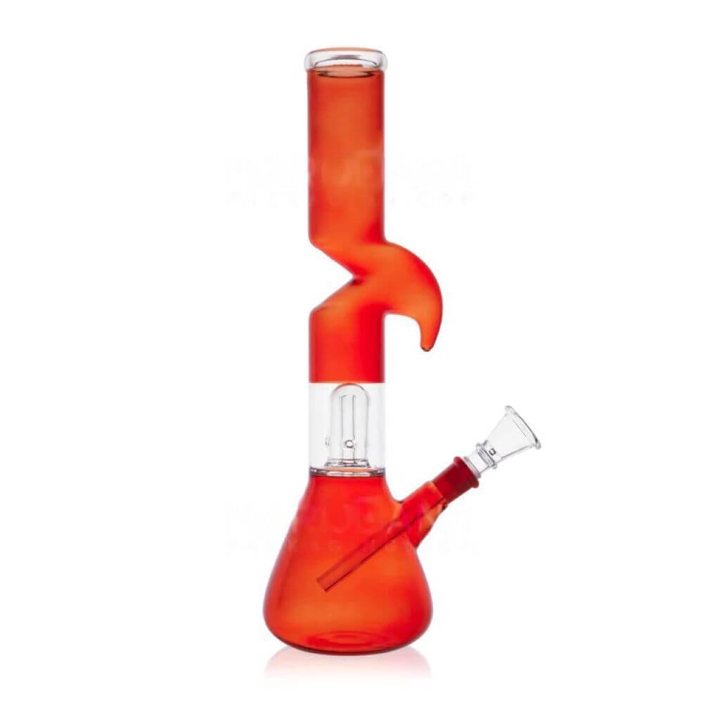 Z-Neck Glass Beaker Water Pipe w/ Ice Catcher - Red - 01