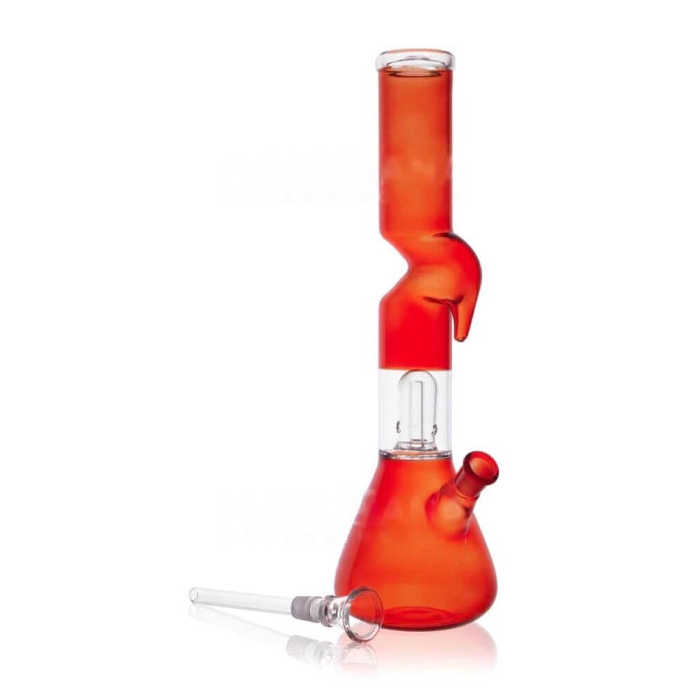 Z-Neck Glass Beaker Water Pipe w/ Ice Catcher - Red - 02